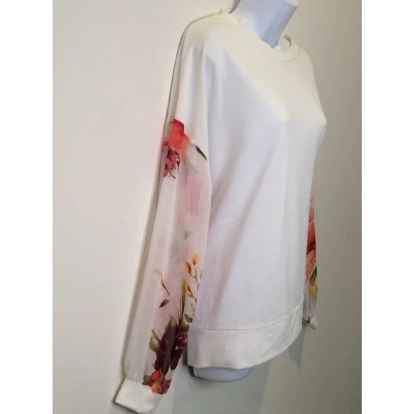 E. LUNA SHEER FLORAL SLEEVE TOP L - Picture 2 of 7